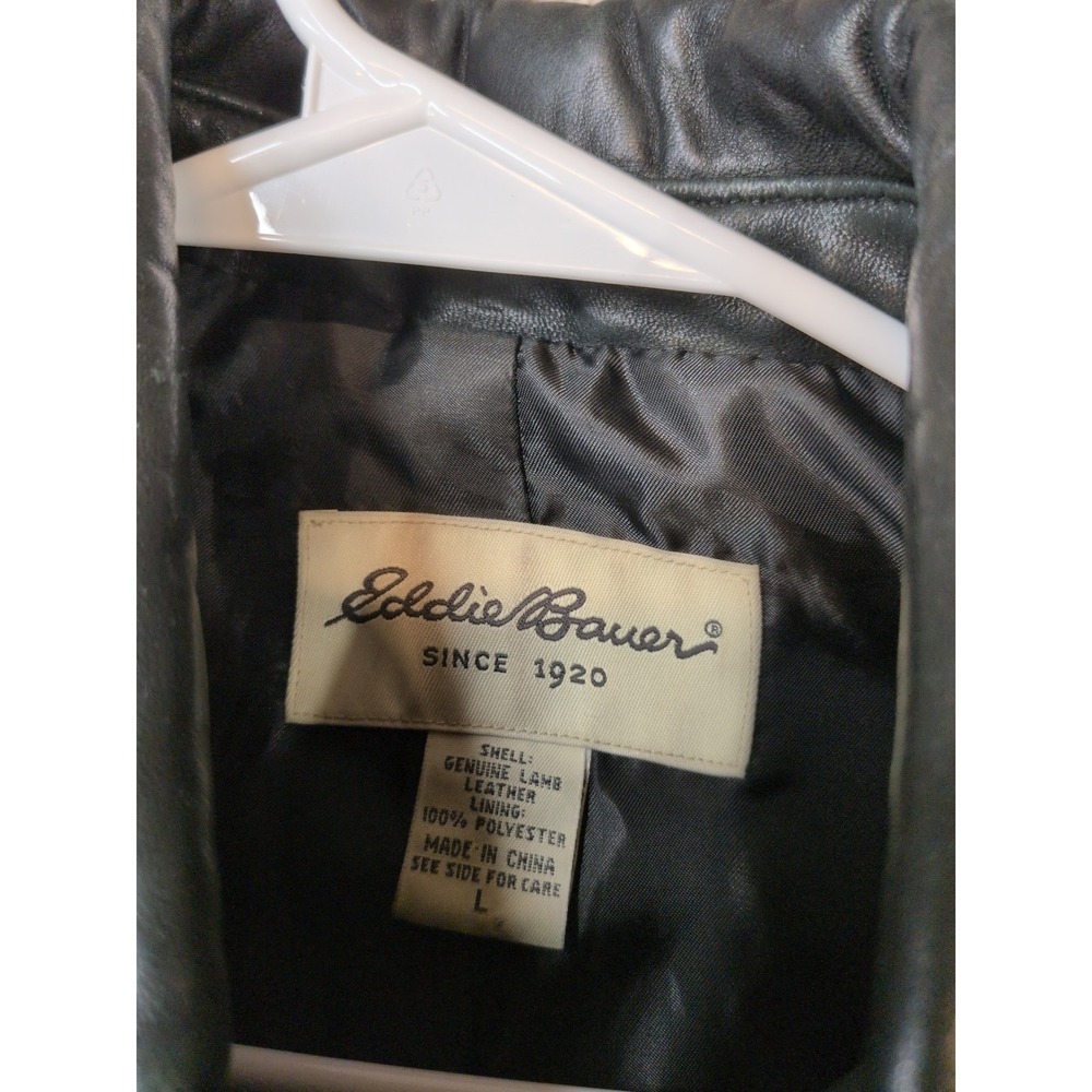 Eddie Bauer Mens Black Genuine Lamb Leather Zip Front Collared Jacket Size L - Picture 3 of 8